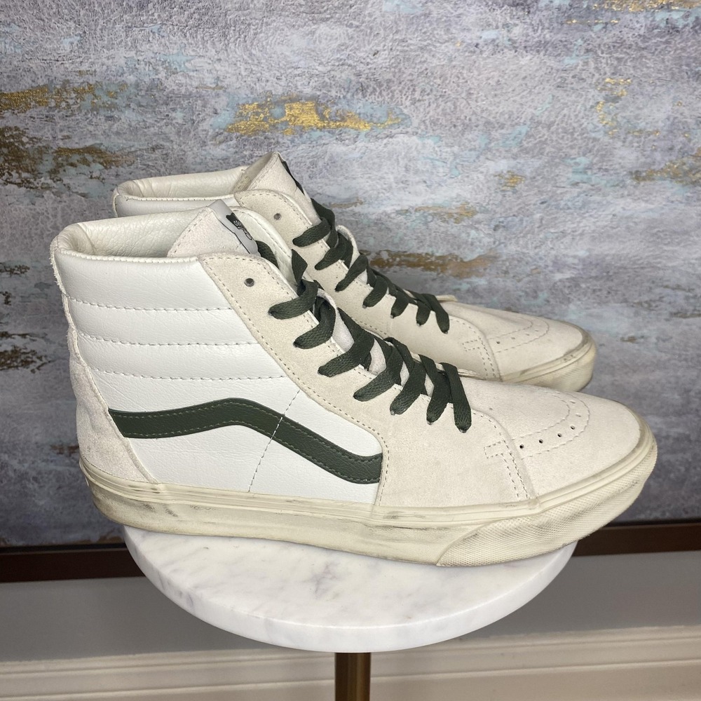 Vans Sk8-Hi Shoes Mens Size 8.5 White Green High Top Skate Sneakers Leather - Picture 2 of 11